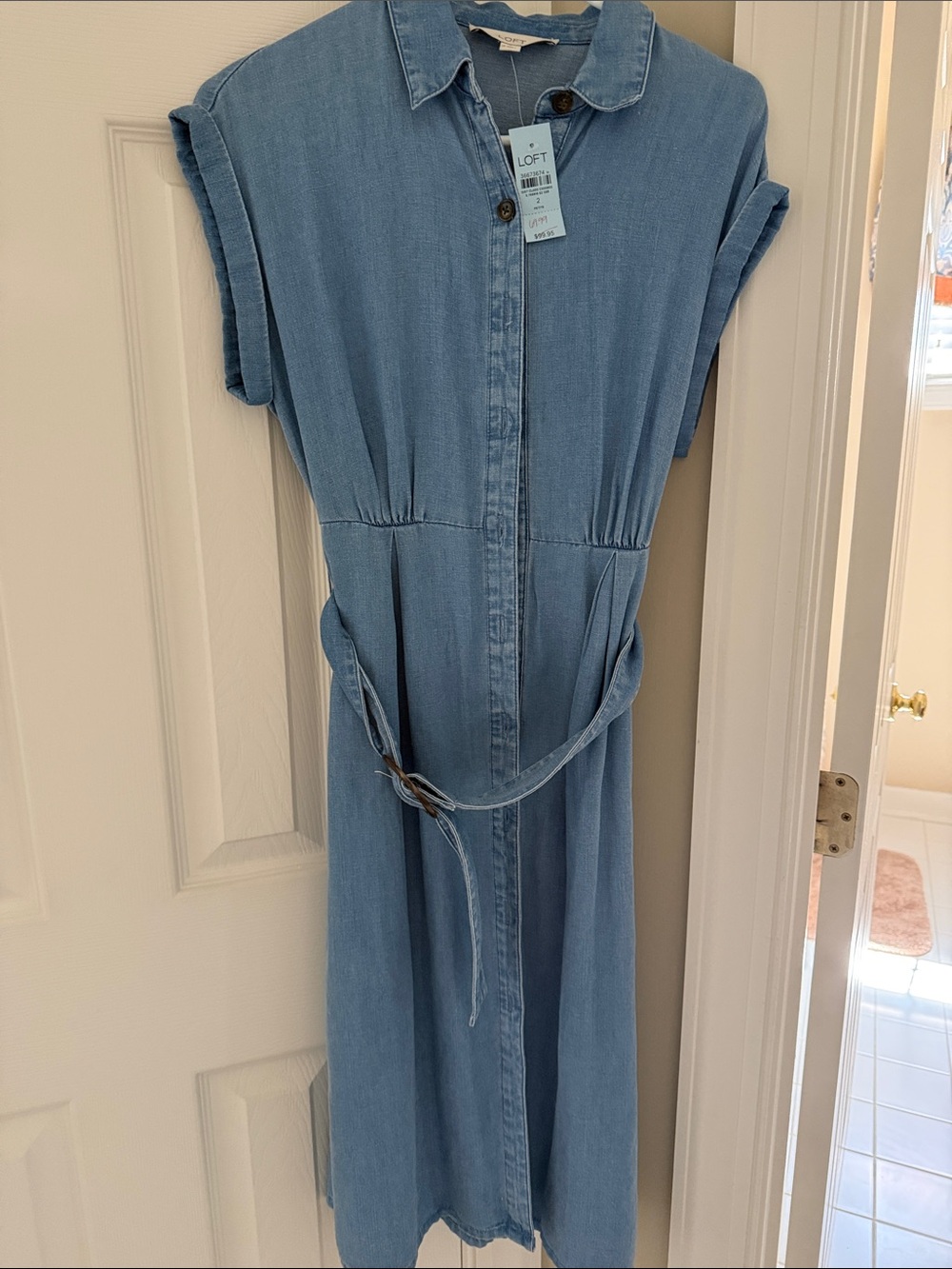 LOFT Light Blue Denim Midi Shirt Dress
